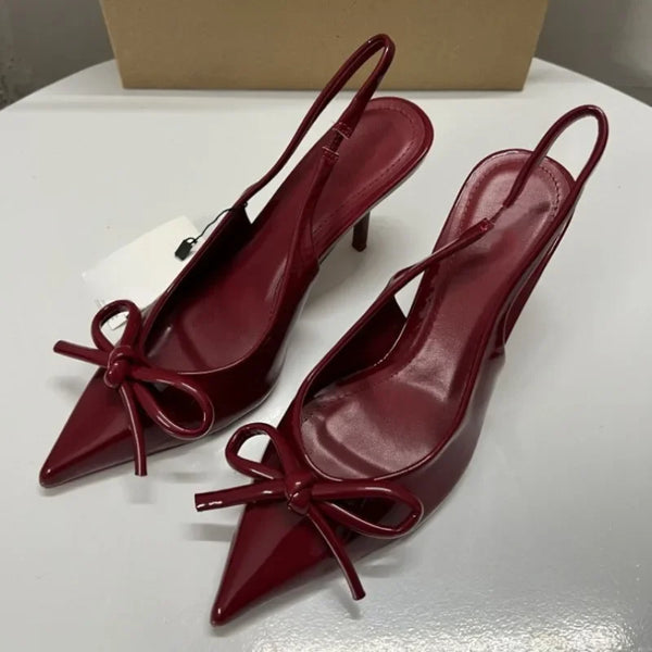 Elegant Slingbacks for Weddings: Autumn High Heels with Bow Decoration